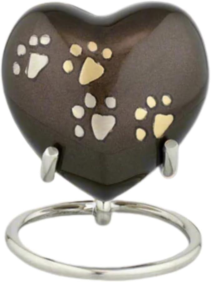 Urn for Ashes Paw Heart Funeral Cremation Memorial Keepsake Pet Dog Cat |with Stand (Brown 3")