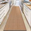 12ft Natural Jute Hallway Runner Rug Non Slip Washable, Rubber Backed Long Indoor Entryway Runner, Absorbent Kitchen Carpet Sink Rug, Camel