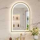 Keonjinn 24x36 Inch Gold Arched LED Bathroom Mirror, Frontlit & Backlit