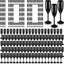 Domensi 100 Pcs Champagne Flutes Bulk 6 oz Acrylic Goblet Glasses Toasting Drinking Unbreakable Plastic High Stem Champagne Cups for Wedding Christmas Birthday Party (Black)