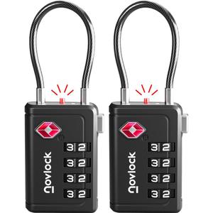 TSA Approved Luggage Locks | Inspection Indicator, 4-Digit Combination, Durable Zinc Alloy | for Suitcases, Backpacks, Travel Bags | Black, 2-Pack