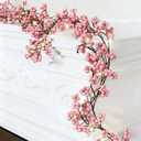 Syhood Valentines Berry String Garland with Lights Thanksgiving Artificial Lighted Garland for Home Xmas Winter Tree Decor Office Fireplace Mantel Decoration Holiday, 6 Ft(Pink, 1 Pc)