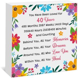 40th Birthday Gifts for Women Men Wooden Plaque Box Sign Happy 40th Birthday Gifts for Him Her Mom Dad Husband Wife Sister 1985 40 Year Old Gift Wood Box Sign Desk Decor 40 Year Old Party Supplies