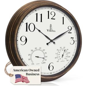 Outdoor Clocks for Patio Large Waterproof with Thermometer - 24 inch Indoor Outdoor Wall Clock with Temperature and Humidity Combo - Weatherproof, Accurate & Easy to Read for Pool, Garden & Home Decor