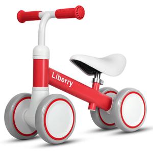 Liberry Baby Balance Bike for 1 Year Old Girls, 4 Wheels Toddler Balance Bike with Adjustable Seat, 12-36 Months Infant's First Birthday Gift (Red)
