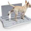 Pee Pad Holder, Indoor Dog Potty for Dogs, Puppy Pad Holder, Puppy Potty Training Tray with Splash Wall & Center Post, 20.1"15.4" (Gray and White)