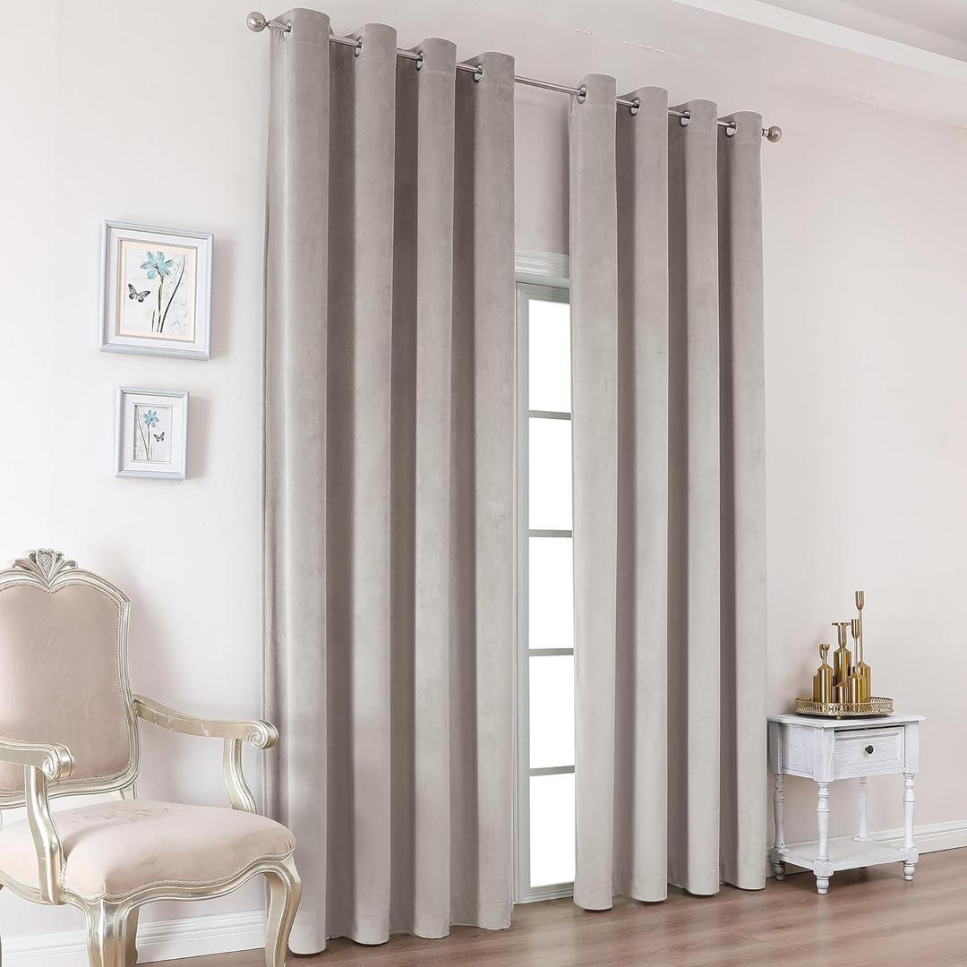 OWENIE Velvet Curtains 84 Inches Long 2 Panels Set, Stone Velvet Curtain 84 for Bedroom, Room Darkening Elegant Soft Curtains, Solid Grommet Luxury Living Room Curtains, 2 Pcs Each Panel 52W x 84L (52"W x 84"L (Pack of 2), Stone)