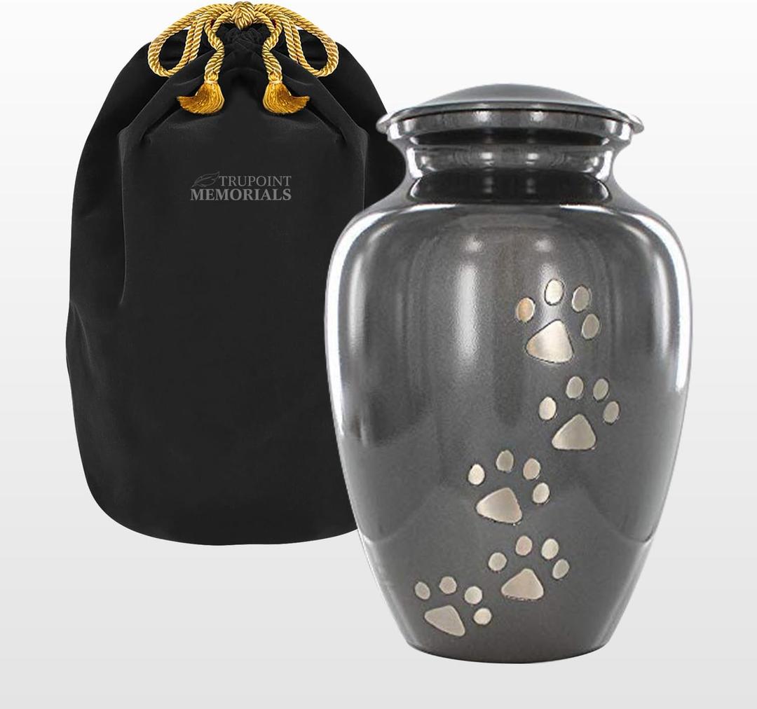 Trupoint Memorials Small Pet Urn for Dogs and Cats Ashes, Paws Print Grey Cremation Urns for Pets up to 17 lbs