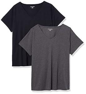Amazon Essentials Women's Classic-Fit 100% Cotton Short-Sleeve V-Neck T-Shirt, Pack of 1, Black, X-Large
