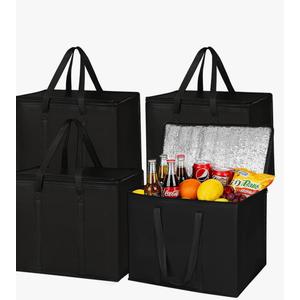 Set of 8 Large Insulated Reusable Grocery Bags with Sturdy Zipper and Handles, Foldable Washable Heavy Duty Cooler Totes for Hot or Cold Food Delivery, Groceries, Travel, Shopping