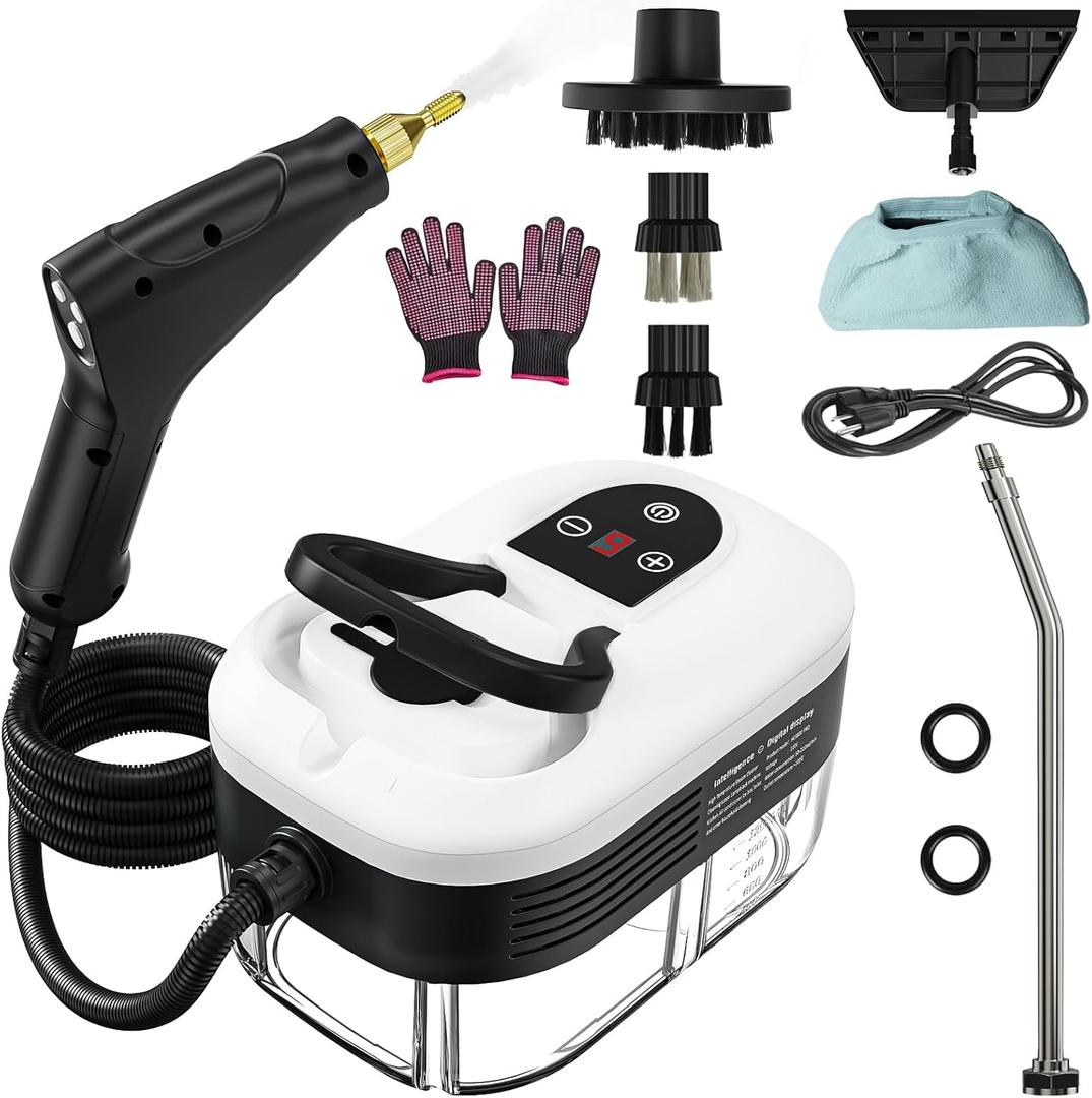 Portable Steam Cleaner, 2500W Pressurized Handheld Steam Cleaner with 1.2L Water Tank, 6 Levels Steam Output, Cleaning Steamer for Cleaning Home Furniture, Bathroom, Car Detailing (White)