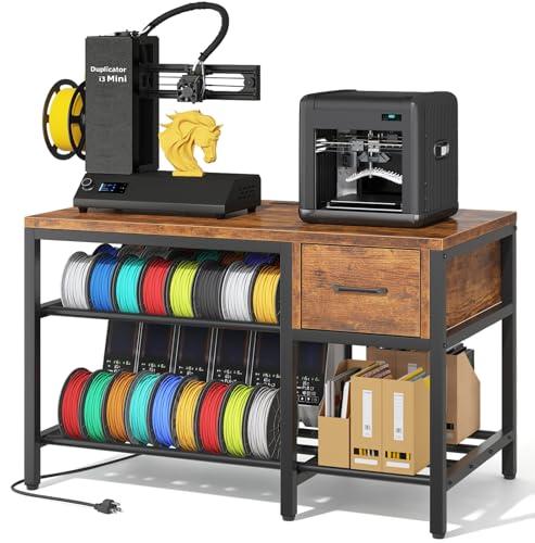 Anrigeail 3D Printer Stand with Filament Storage – Heavy Duty Metal 3D Printer Table with Drawer and Power Hub for Workshop, Studio, and Office