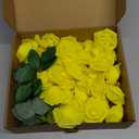 50pcs Artificial Flowers Light Yellow Foam Fake Rose with Stems 12 Leaves Real Looking Faux Roses Wedding Bouquets Bridal Shower Centerpieces Arrangements Party Tables Decorations DIY Creamy Yellow