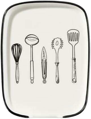 Ceramic Spoon Rest for Stove Top, White and Cute Spoon Holder for Kitchen Counter, Heat-Resistant Cooking Utensil Rest for Kitchen Counter Decor, Cooking Spoon and Spatula Holder