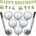 Golf Birthday Decorations - 6 Pcs Golf Balloons & 2 Pcs Inflatable Golf Clubs & 2Pcs Golf Banner,Sport Themed Golf Party Decorations for Birthday Retirement Baby Shower