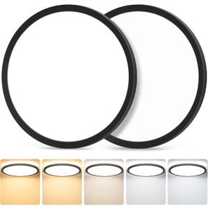 2-Pack Flush Mount LED Ceiling Light Fixtures Black, 12Inch Dimmable Ceiling Lamp 2700K/3000K/4000K/5000K/6500K 5 Color Selectable, 24 Watt 3200LM Low Profile Ceiling Light for Kitchen Bedroom Hallway