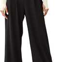 EVALESS Women's Wide Leg Pants Elastic High Waisted Waffle Knit Work Palazzo Pants Business Casual Trousers with Pockets, XL