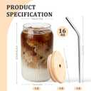 8 Packs Ribbed Glass Tumbler with Lid and Straw Ice Coffee Cup Kitchen Gadgets 16 oz Apartment Essentials New Home Must Haves Things Stuff Accessories House Warming Housewarming Hostess Host Gift