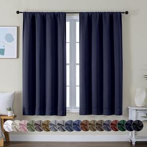 Simplebrand Ava Navy Blue Short Blackout Curtains for Bedroom 54 Inches Long 2 Panels Set, Solid Thermal Insulated, Energy Saving Window Treatment Curtains Blackout Drapes, W40 x L54 Inch, Navy Blue