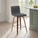 Vienna Modern Counter Height Swivel Bar Stool with Vintage Black Upholstered Seat and Walnut Finished Wood Frame Set of 3, 26" Seat Height