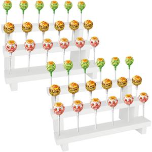 2 Pack Wood Cake Pop Stands for Display 3 Tier White Wooden Lollipop Holders 17 Hole Sucker Stand for Dessert Table for Wedding, Birthday Party Fit 0.16" / 4mm Lollipop Sticks