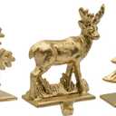 Red Co. Set of 2 Snowflake, Reindeer & Christmas Tree Decorative Cast Iron Stocking Holders in Old Gold Finish