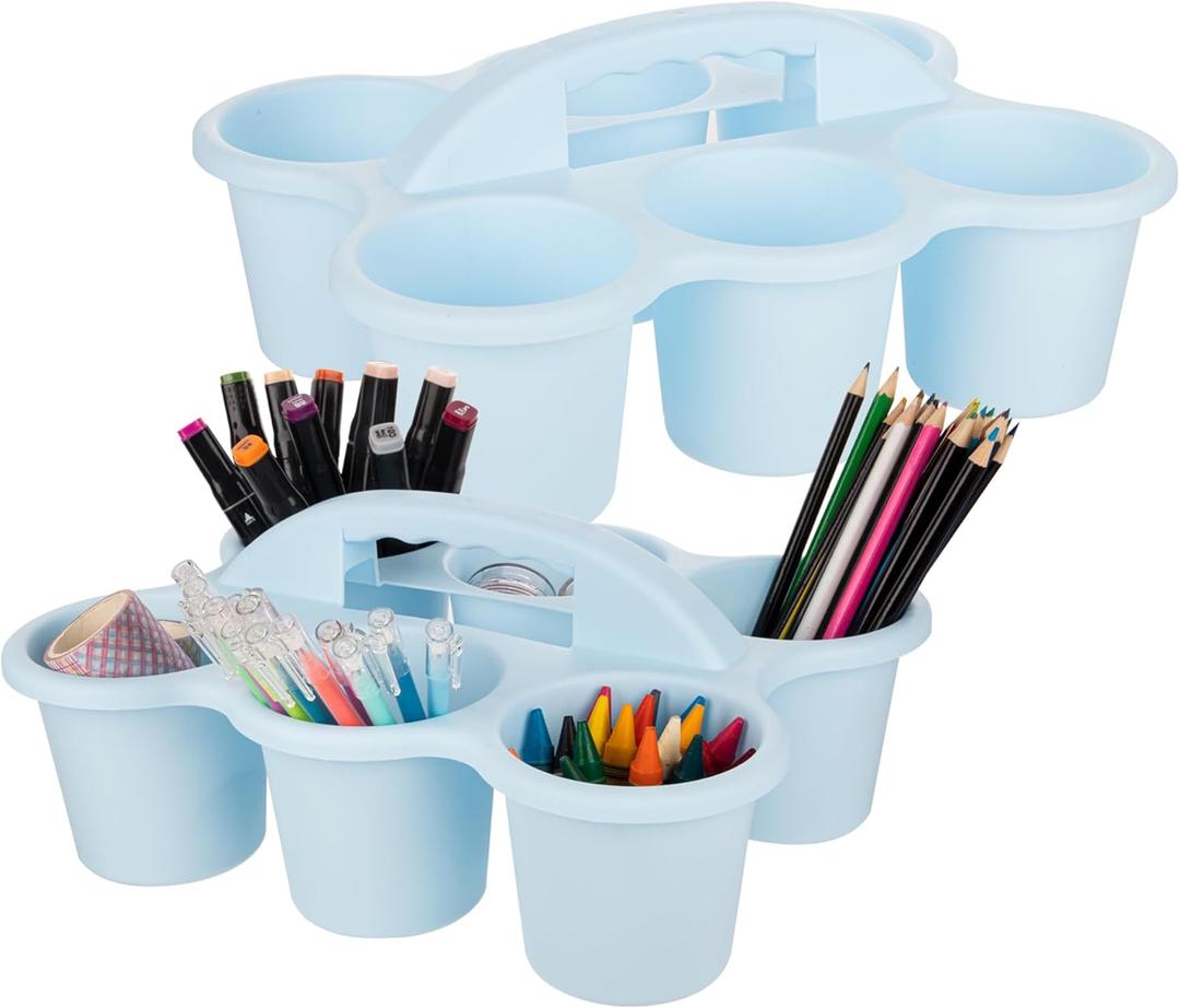 2 Pack Classroom Caddy For School, Kids room, Pencil Holder, Plastic Cup Caddy for Drink Delivery (Blue)