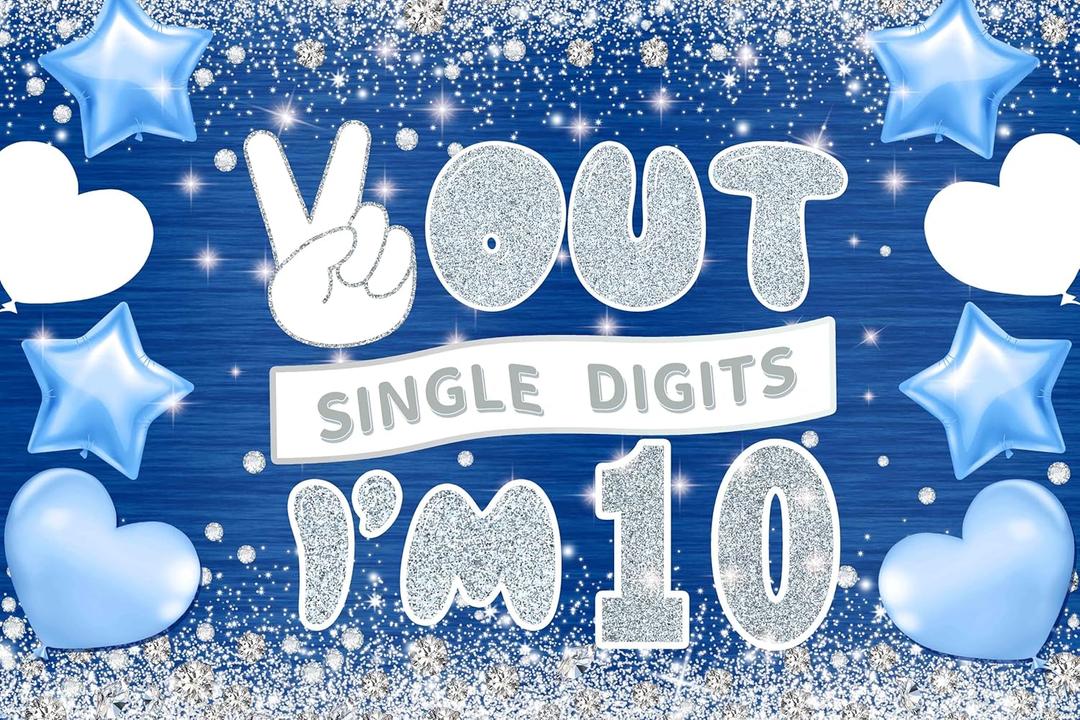 Peace Out Single Digits I'm 10 Birthday Banner, Blue Photo Props Background, 6x4ft Fabric