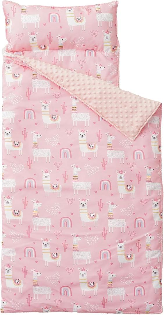 Bunnikins & Clover Toddler Nap Mat with Removable Pillow, Nap Mats for Preschool, Easy Clean Toddler Nap Pad for Kindergarten, Kids Sleeping Bag for Travel Camping (Alpaca)