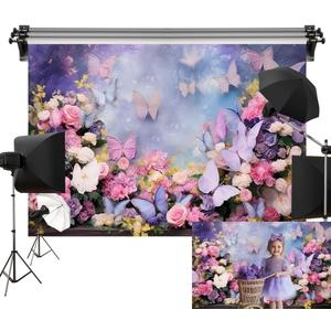 Kate Butterfly Floral Backdrop Colorful Flowers Background Wedding Birthday Spring Photography Studio Props 10x6.5ft