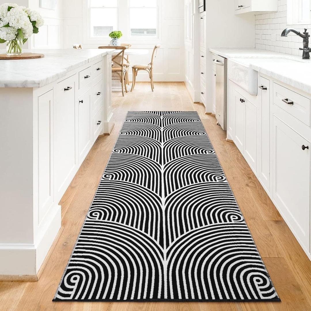 Tiffasea Modern Geometric 2.7' x 8' Rectangular Cotton Woven Machine Washable Runner Rug for Entryway, Hallway, Kitchen, Bedroom, Black Tiffasea Modern Geometric 2.7' x 8' Rectangular Cotton Woven Machine Washable Runner Rug for Entryway, Hallway, Kitchen, Bedroom, Black