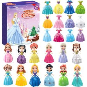 Advent Calendar 2025 for Kids Princess Set for Girls Doll Christmas Gifts Present 24 Days Princess Transformable Toys and Clothes Countdown Calendars