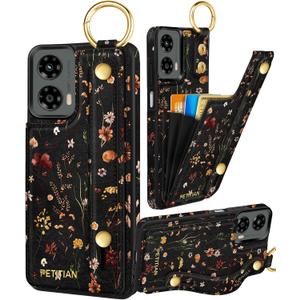 Petitian for Moto G 5G 2024 Case with Wallet - Women Girls Cute Girly Aesthetic Unique Design Leather Credit Card Holder Cardholder Stand Wristband for Motorola G 5G 2024, Grow Flower