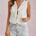 Verdusa Women's Vintage Floral Print Bow Tie Cowgirl Vest V Neck Sleeveless Jacket Outerwear (L)