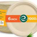 ECO SOUL 100% Compostable 6 Inch Small Paper Plates 1000 [20x50 Pc] Disposable Bulk Party Heavy Duty, Eco-Friendly, Appetizer, Dessert, Wedding Plates I Biodegradable Unbleached Sugarcane Eco Plates