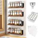 Magnetic Spice Rack with 24 Jars, 216 Labels, 1 Steel Funnel for Refrigerator Microwave Oven - Full Set of Spice Organizer