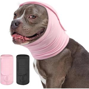 KOESON Dog Calming Hoodie, Soft No Shake Ear Wraps for Dogs, Adjustable Dog Ear Muffs Noise Protecion, Head & Neck Covers for Dogs for Thunder, Firework, Grooming, Separation Anxiety, Hematoma (Light Pink)