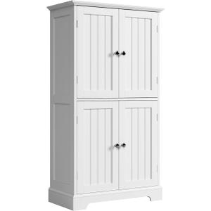 ChooChoo Bathroom Floor Cabinet, Modern Bathroom Storage Cabinet with 4 Doors and Adjustable Shelves, Freestanding Cupboard for Living Room, White ChooChoo Bathroom Floor Cabinet, Modern Bathroom Storage Cabinet with 4 Doors and Adjustable Shelves, Freestanding Cupboard for Living Room, White