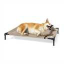 Coolaroo Pro Elevated Dog Bed with HeatShield Fabric – Advanced Cooling Raised Cot for Medium & Large Breeds, Easy-Clean, Low-to-Ground Access, Bonus Bolster Pillow – Great Sandy Beige
