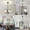 16.1" Modern Sputnik Chandelier,4-Light Black Chandelier with Glass Globe Shades,Mid Century Industrial Chandeliers Dining Room Light Fixtures,Farmhouse Chandeliers for Foyer (White Glass)