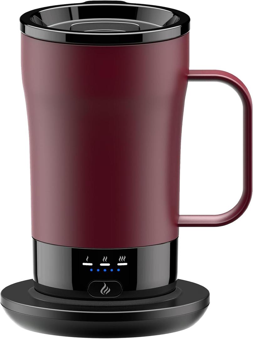 Self-Heating Coffee Mug, 14oz Heated Coffee Mug - Rechargeable Temperature Control Coffee Mug Keep Coffee Hot, Smart Mug Great Gift for Coffee Lovers & Slow Sippers (Burgundy)