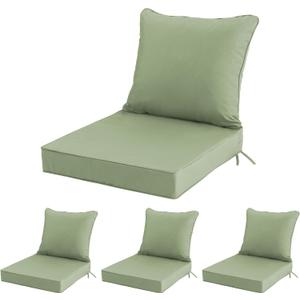 22x22 Inch Patio Chair Cushions Set of 4, Outdoor Furniture Cushions - Removable Cover, Water-Repellent, Fade-Resistant, Non-Slip Bottom & Straps, Replacement for Lawn, Porch & Deck Chair - Sage Green