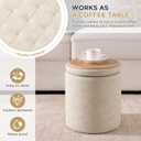 oakvivo Faux Leather Round Ottoman with Storage 12.6" W x 14.17" H & 14.76" W x 17.32" H Set of 2, Small Boucle Coffee Table Footstool with Removable Lid for Living Room, Bedroom, Beige, 14.8"D x 14.8"W x 17.3"H