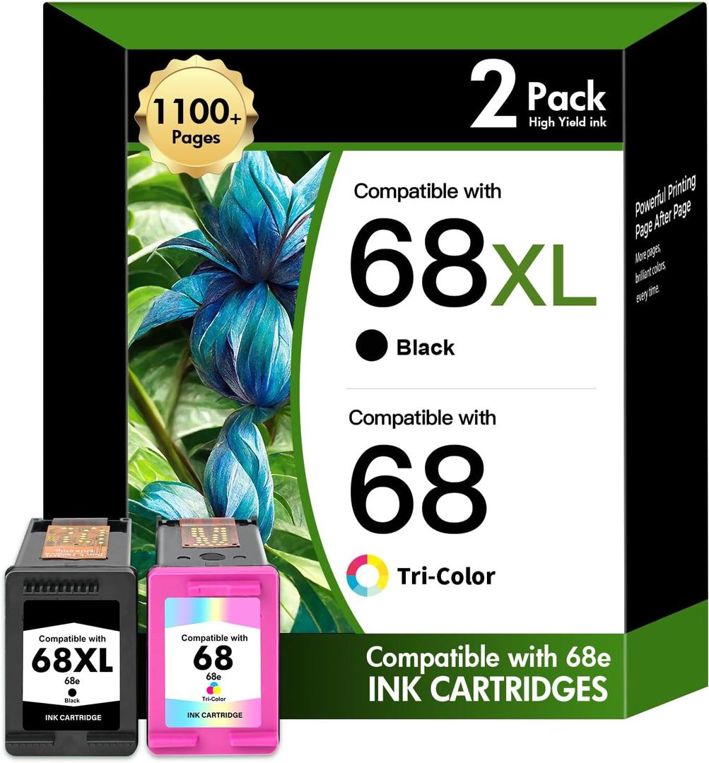 68 68XL 6100e 6500e Ink Cartridges Black and Tri Color Combo Pack for HP68XL Envy 6555e 6155e for HP Ink 68e Compatible with Envy Series Printers 6152e 6165e 6552e 6558e (2 Pack 1 Black, 1 Tri-Color)