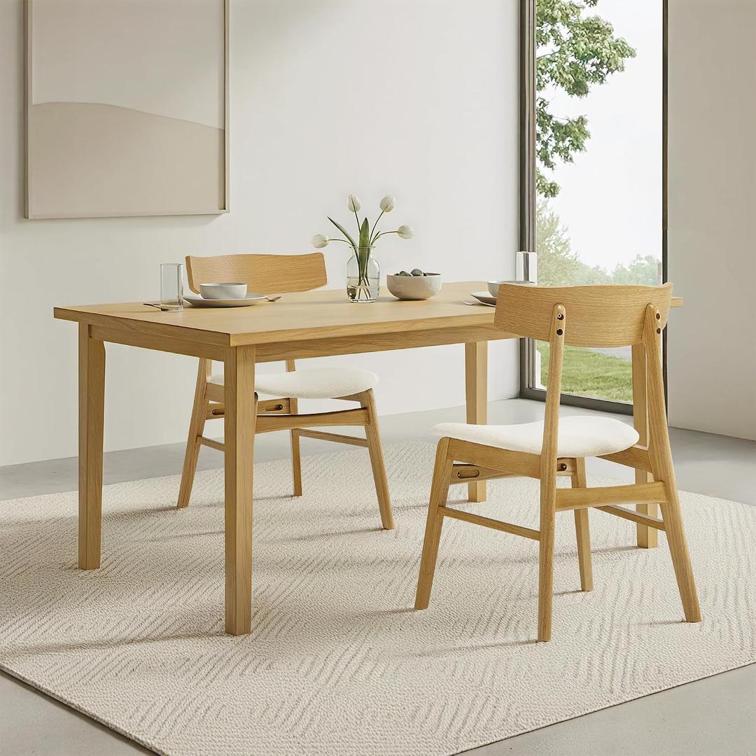 KISLOT Wooden Dining Chairs Set of 2, Upholstered Modern Dining Room Chairs, Mid Century Oak Kitchen Chairs with Curved Wood Backrest for Kitchen, Restaurant, Farmhouse (Cream Fabric & Original Color)