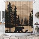 WELMECO Bear Shower Curtain Rustic Cabin Forest Shower Curtain Bear Print Bathroom Decor 72x72inch Polyester Fabric