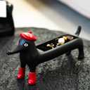 Dachshund Ring Holder, Jewelry Storage Display Stand Hand Crafts, Hand Painting (Black)