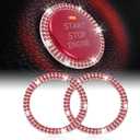 LivTee Car Engine Start Stop Decoration Ring, Crystal Double Rhinestone, Bling Car Interior Accessories for Women, Key Ignition & Knob Bling Ring, Push to Start Button Cover/Sticker, Red