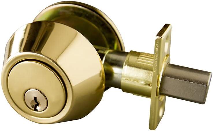 Keyed Entry Door Deadbolt with One Keyed Side and Twist-Knob Interior, 6-Way Adjustable Latch, Fits Standard Doors, Polished Brass  Design House, 727438 (Single Cylinder)