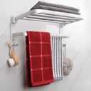 TocTen Towel Rack for Bathroom, Foldable Towel Holder with Double Towel Bars, Wall Mounted Premium Aluminum Bathroom Tower Shelf, Space-Saving Towel Hanger for Bathroom, Lavatory (Silver,16 in)